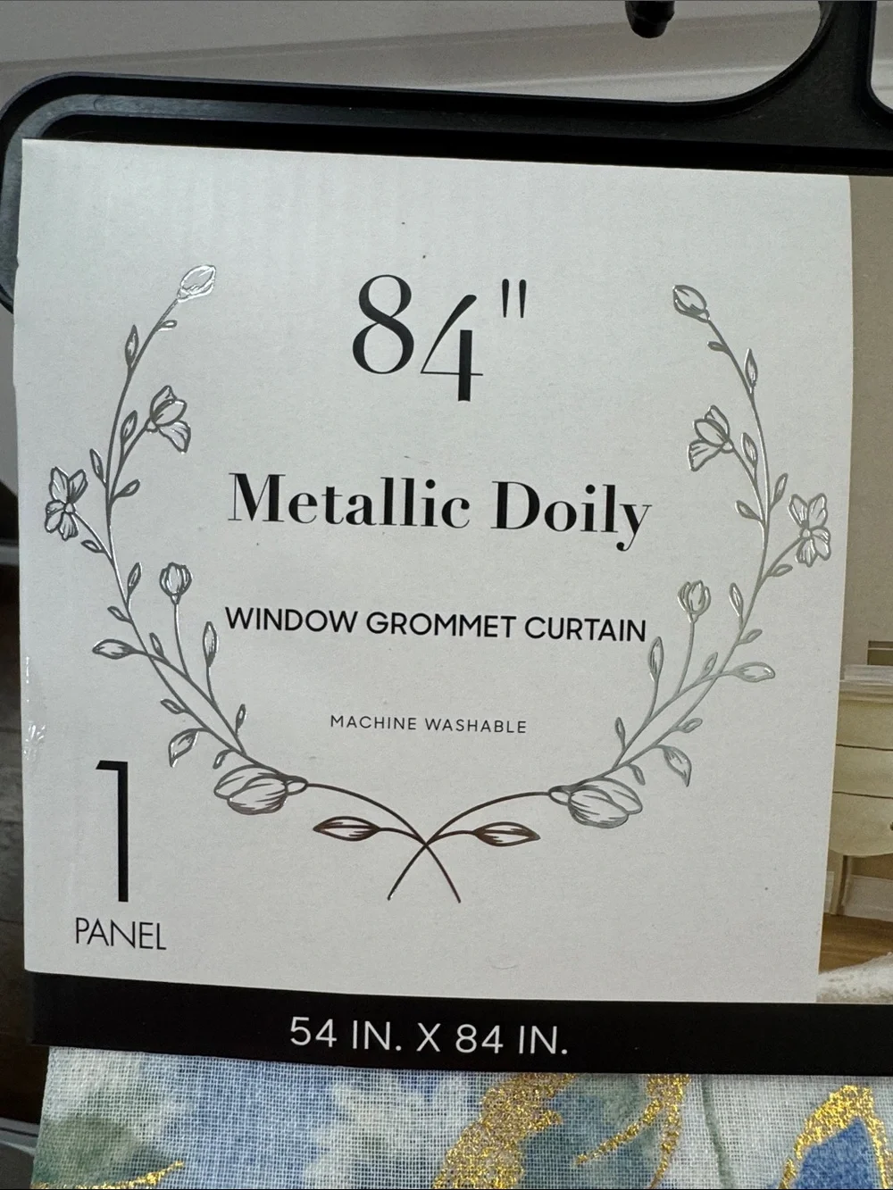 Meadow Metallic Doily Grommet Floral Curtain Panel - Blue/Gold
